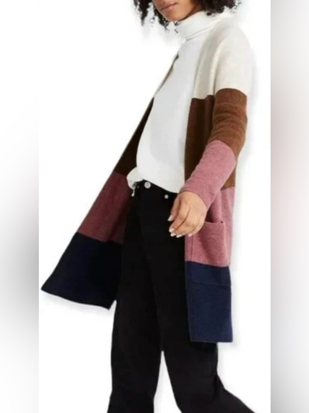 Madewell -Kent Colorful Color Block Long Sleeve Open Cardigan Sweater SZ Medium